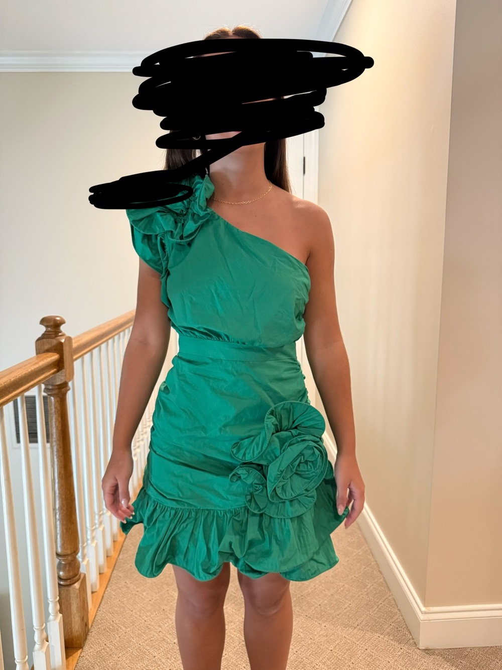 Fashion Nova Emerald One-Shoulder Ruffle Mini Dress